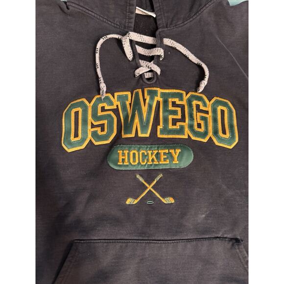 Oswego Hockey Hoodie Men's Charcoal Gray Large Tie Front - Picture 4 of 9